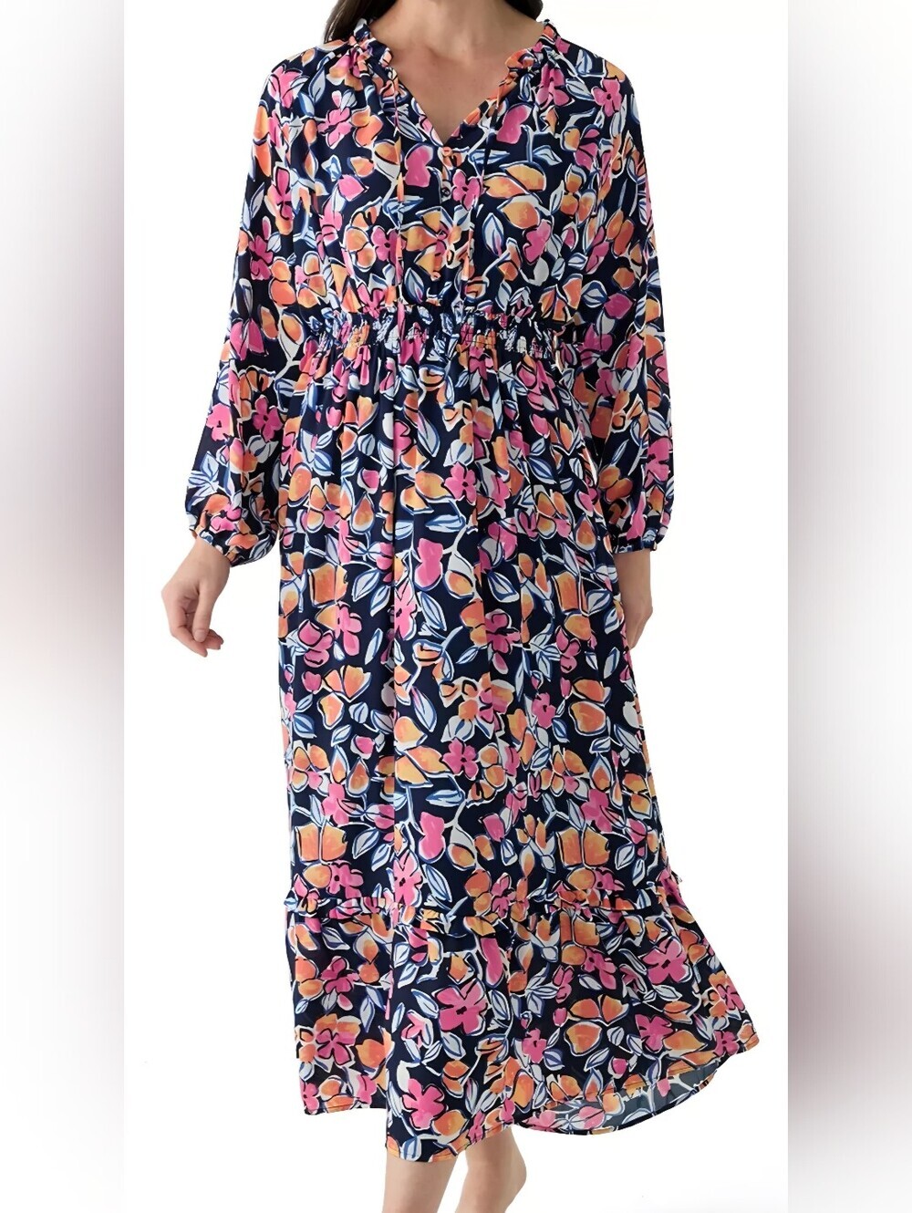 Wonderly Petite Long Sleeve Floral Print Maxi Dress - Size PL